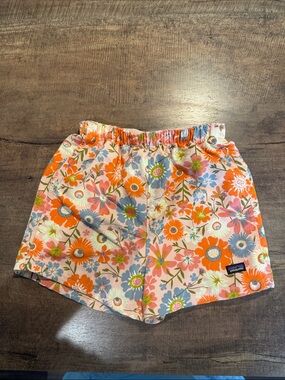 Patagonia Girls 4T Floral Shorts Pink Orange Blue Elastic Waist Summer